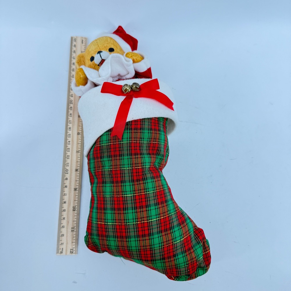 Jing'l Christmas Musical Teddy Bear Vintage Stocking Ornament 1985 Working 12" - Picture 12 of 14